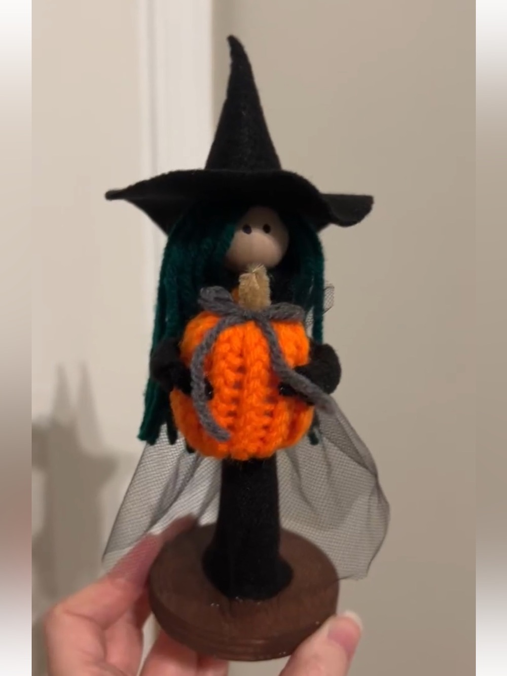 Handmade by my mom! Black Witch Costume Doll with Orange Pumpkin Accessory
